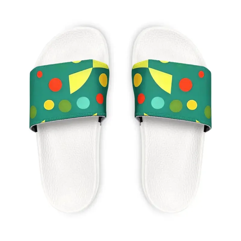Abstract Green Men’s Pu Slide Sandals