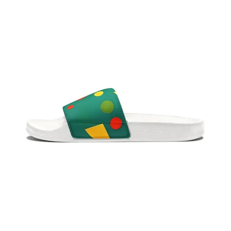Abstract Green Men’s Pu Slide Sandals