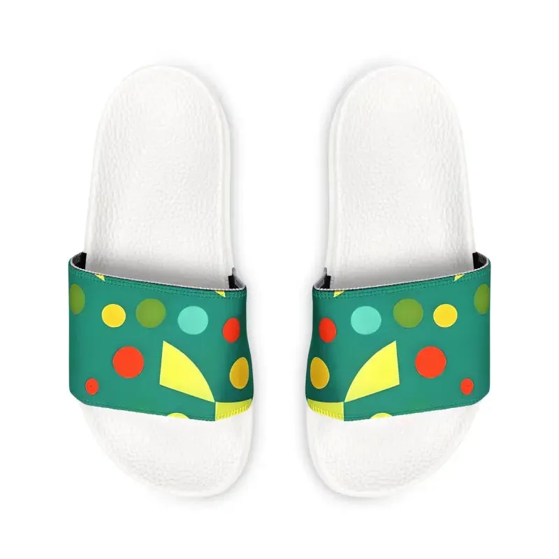 Abstract Green Men’s Pu Slide Sandals