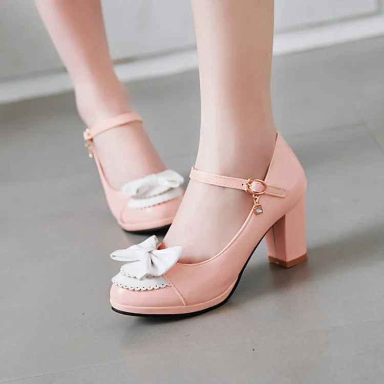 Fashion Women's Shoes High Heels Light Mouth Thick Heel Bow Sweet High Heels