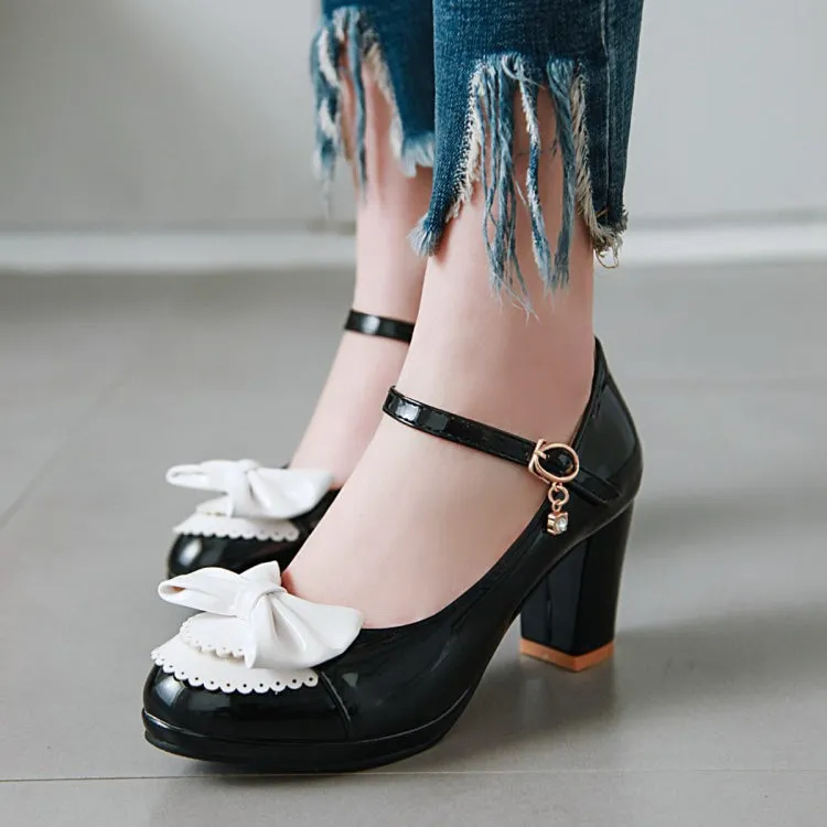 Fashion Women's Shoes High Heels Light Mouth Thick Heel Bow Sweet High Heels