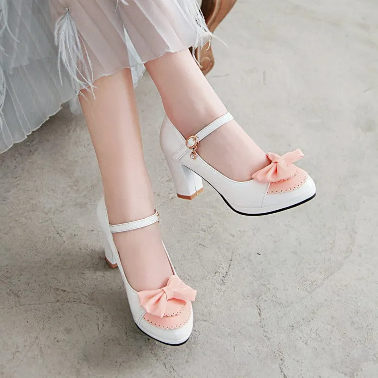 Fashion Women's Shoes High Heels Light Mouth Thick Heel Bow Sweet High Heels