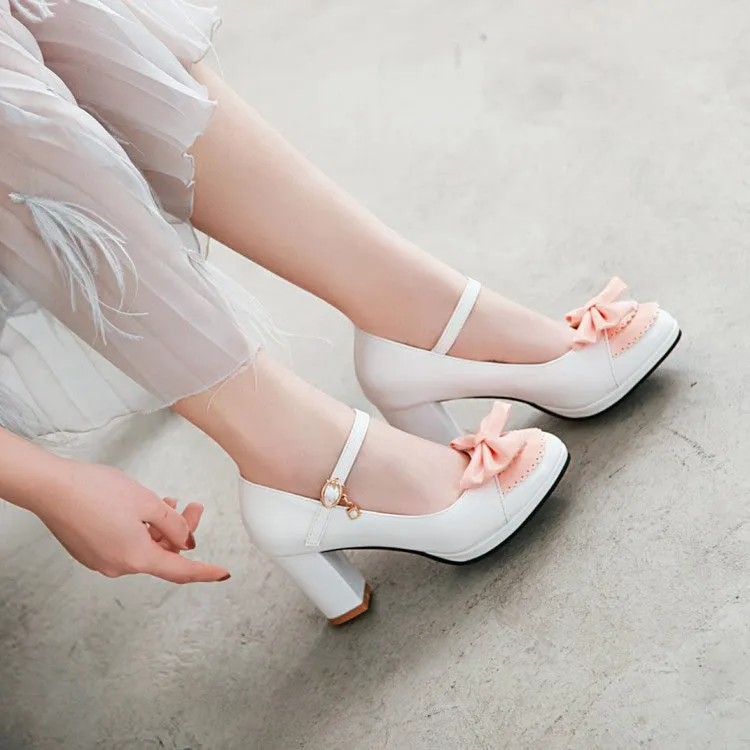 Fashion Women's Shoes High Heels Light Mouth Thick Heel Bow Sweet High Heels