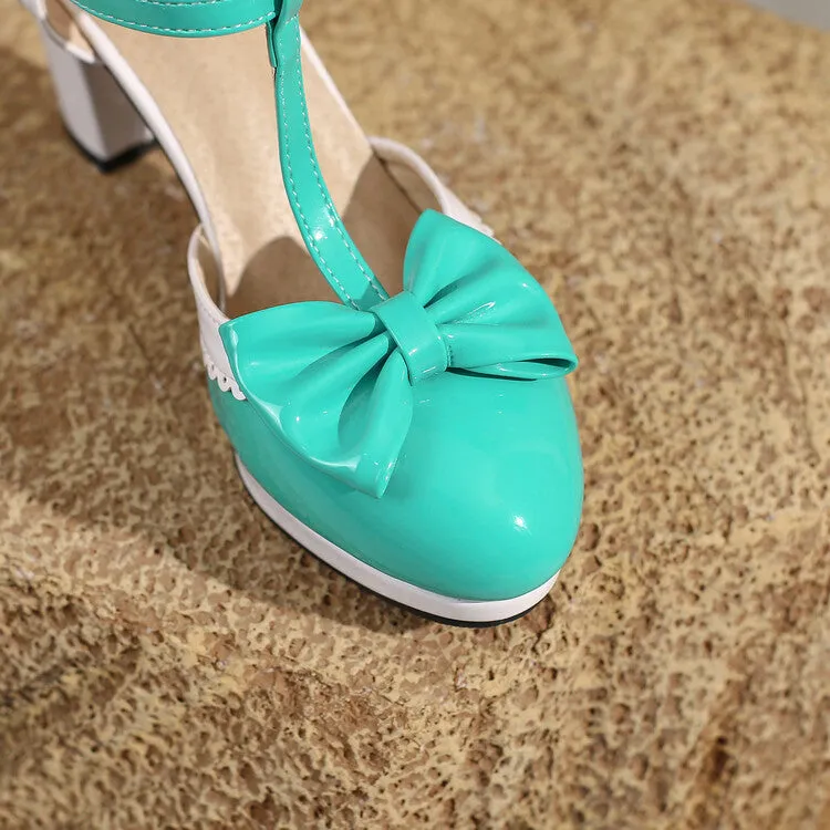 Mary Jane High Heels Bow Lace Thick Heel Retro Elegance