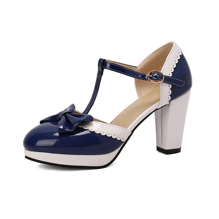 Mary Jane High Heels Bow Lace Thick Heel Retro Elegance