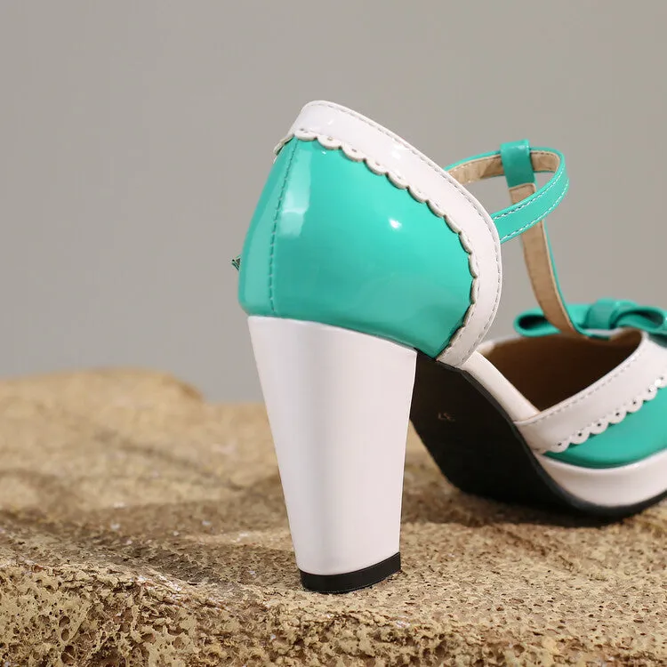 Mary Jane High Heels Bow Lace Thick Heel Retro Elegance
