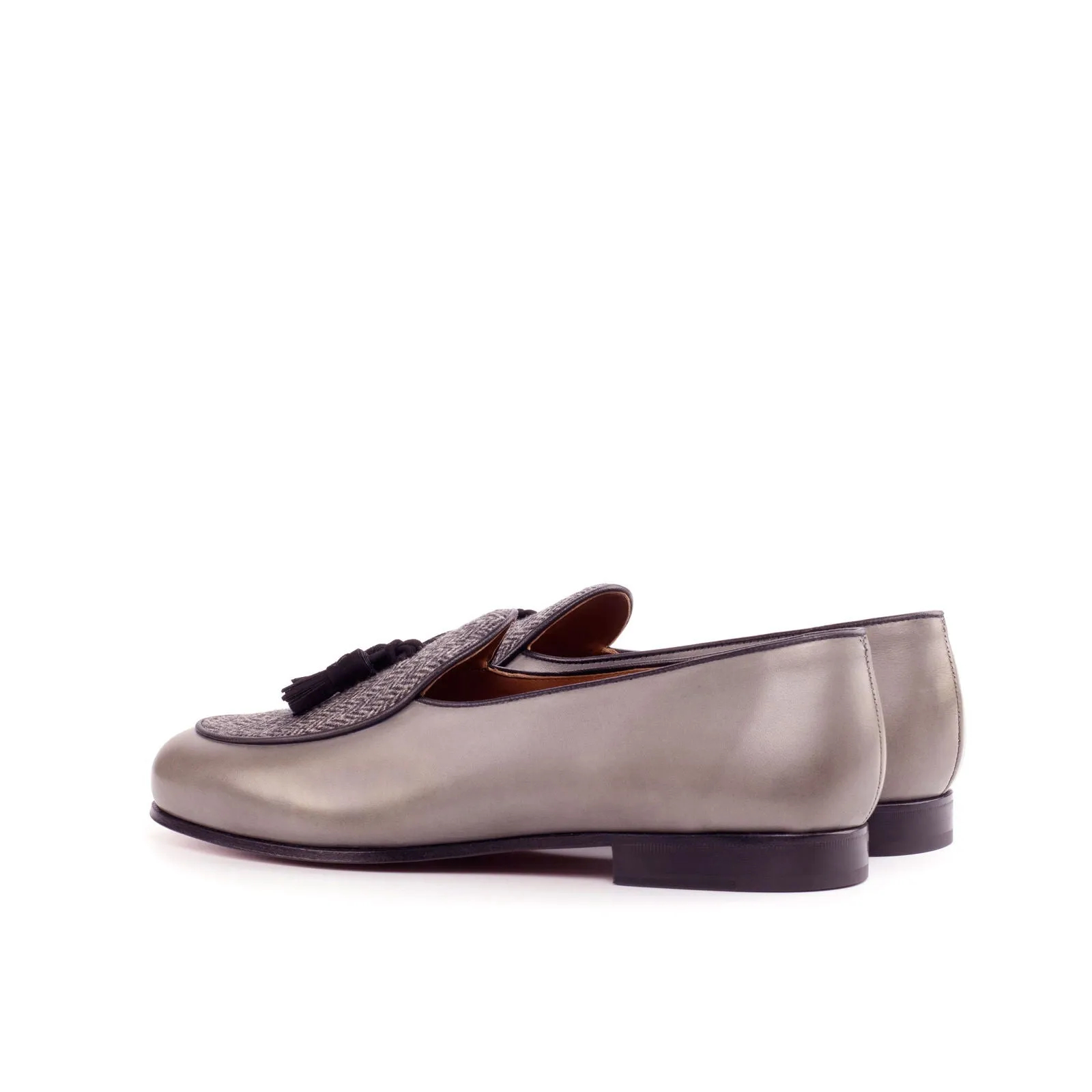 Men's Belgian Leather Slippers Wide Plus Size Grey Black 4462