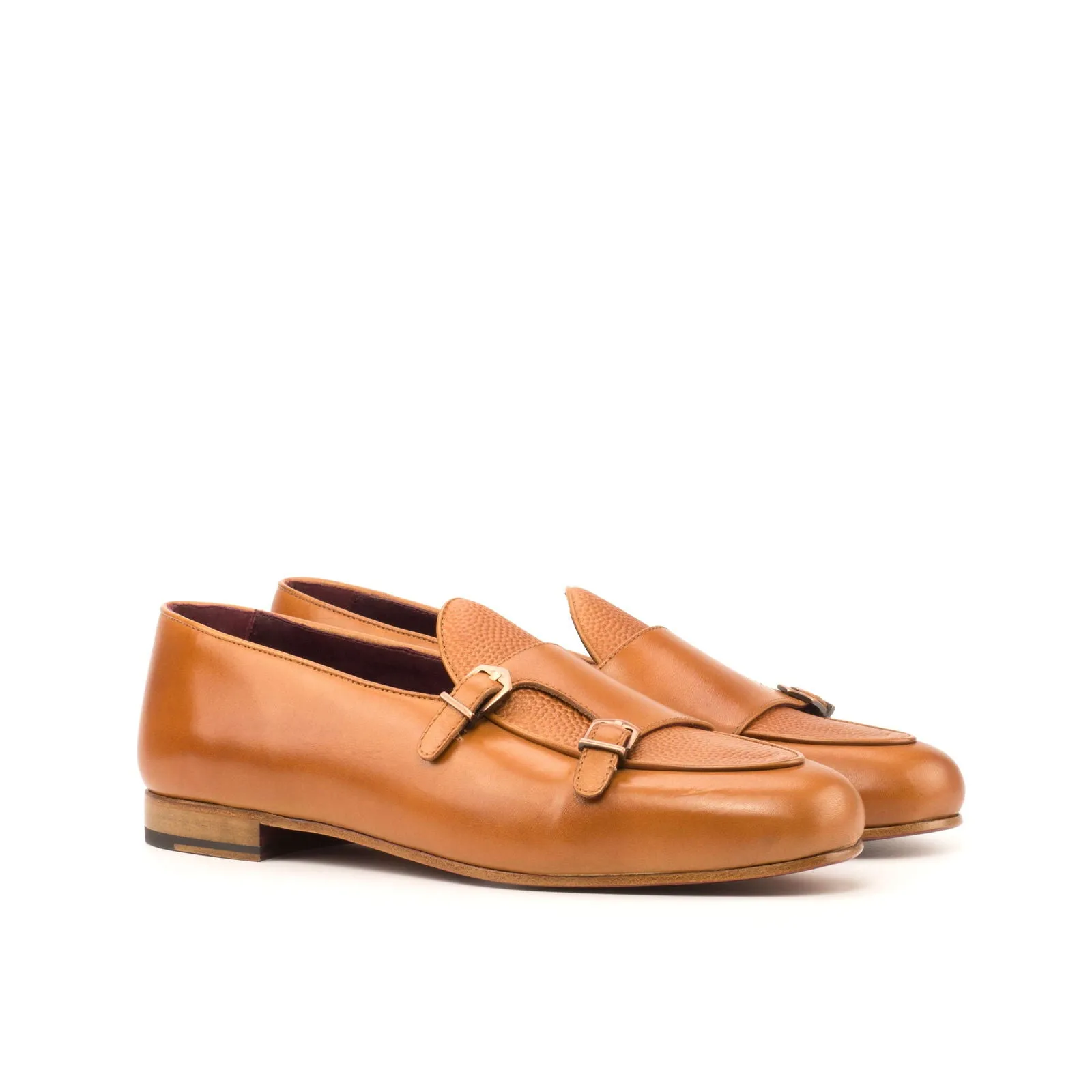 Men's Double Monk Leather Slippers Wide Plus Size Brown 3951