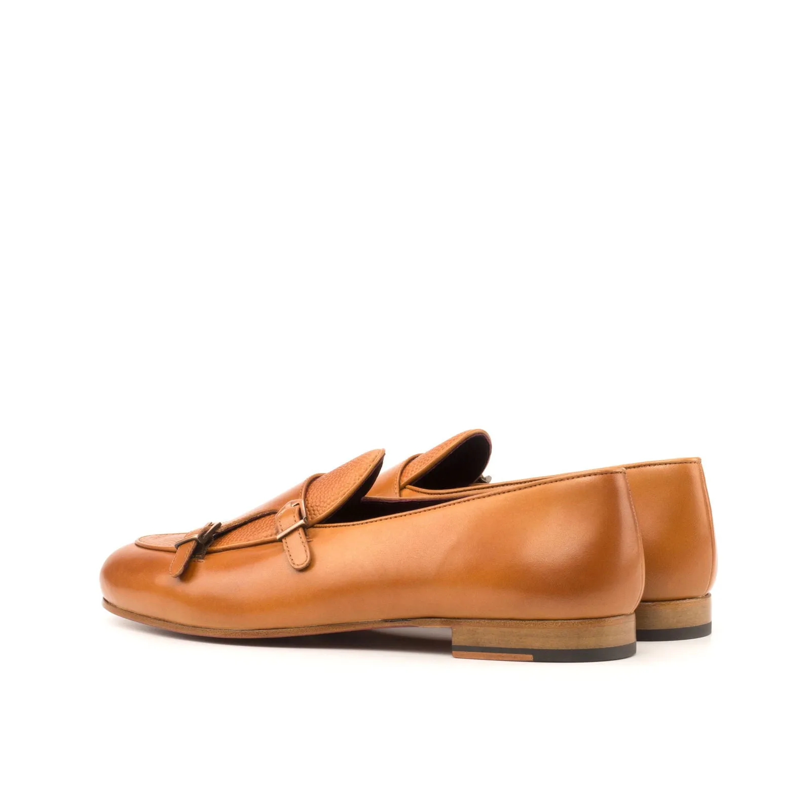 Men's Double Monk Leather Slippers Wide Plus Size Brown 3951