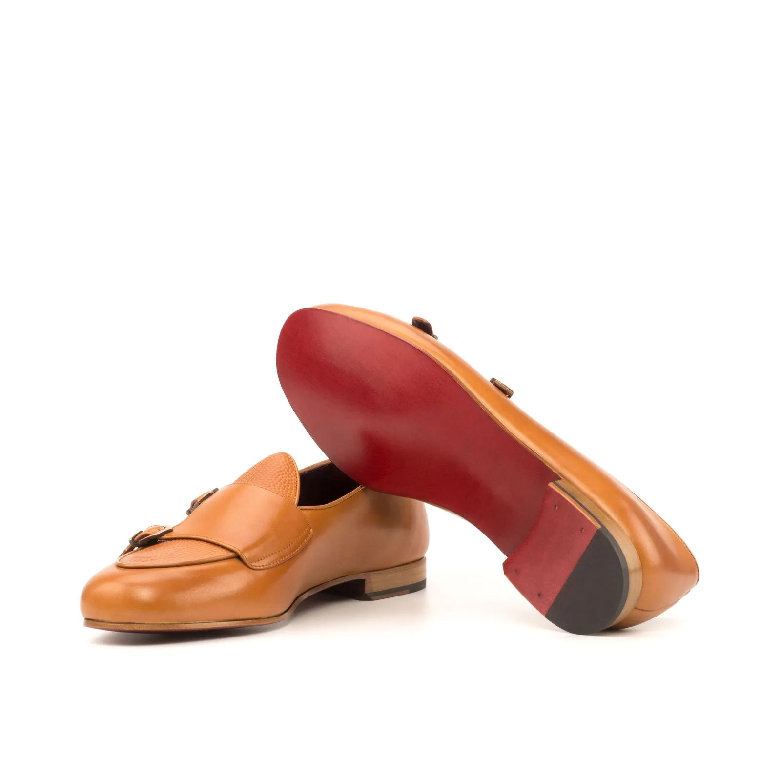 Men's Double Monk Leather Slippers Wide Plus Size Brown 3951