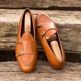Men's Double Monk Leather Slippers Wide Plus Size Brown 3951