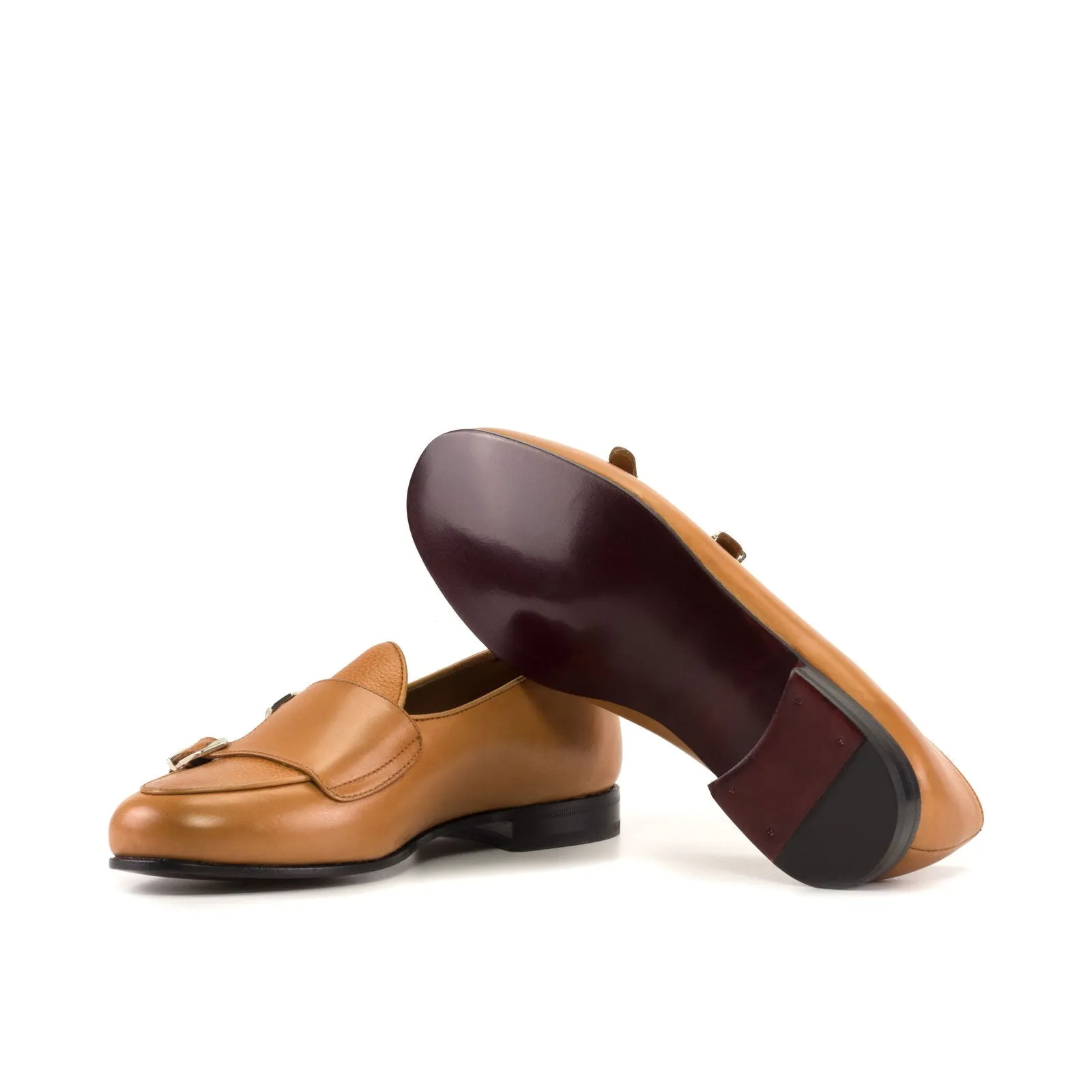 Men's Double Monk Leather Slippers Wide Plus Size Brown 5428