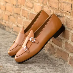 Men's Double Monk Leather Slippers Wide Plus Size Brown 5428