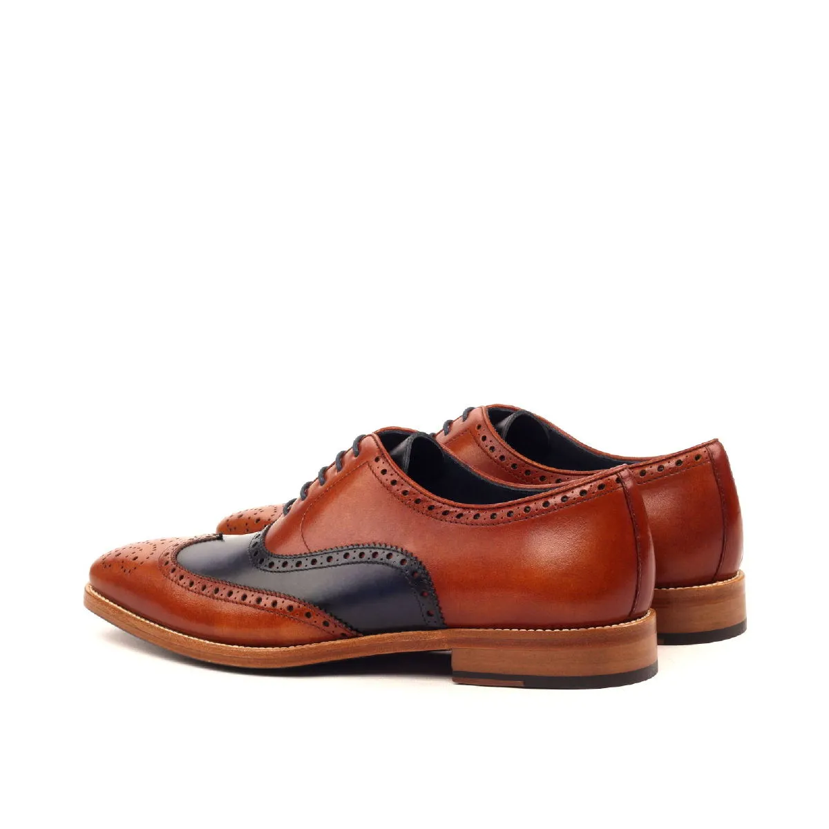 Men's Full Brogue Leather Shoes Wide Plus Size Brown Blue 2409