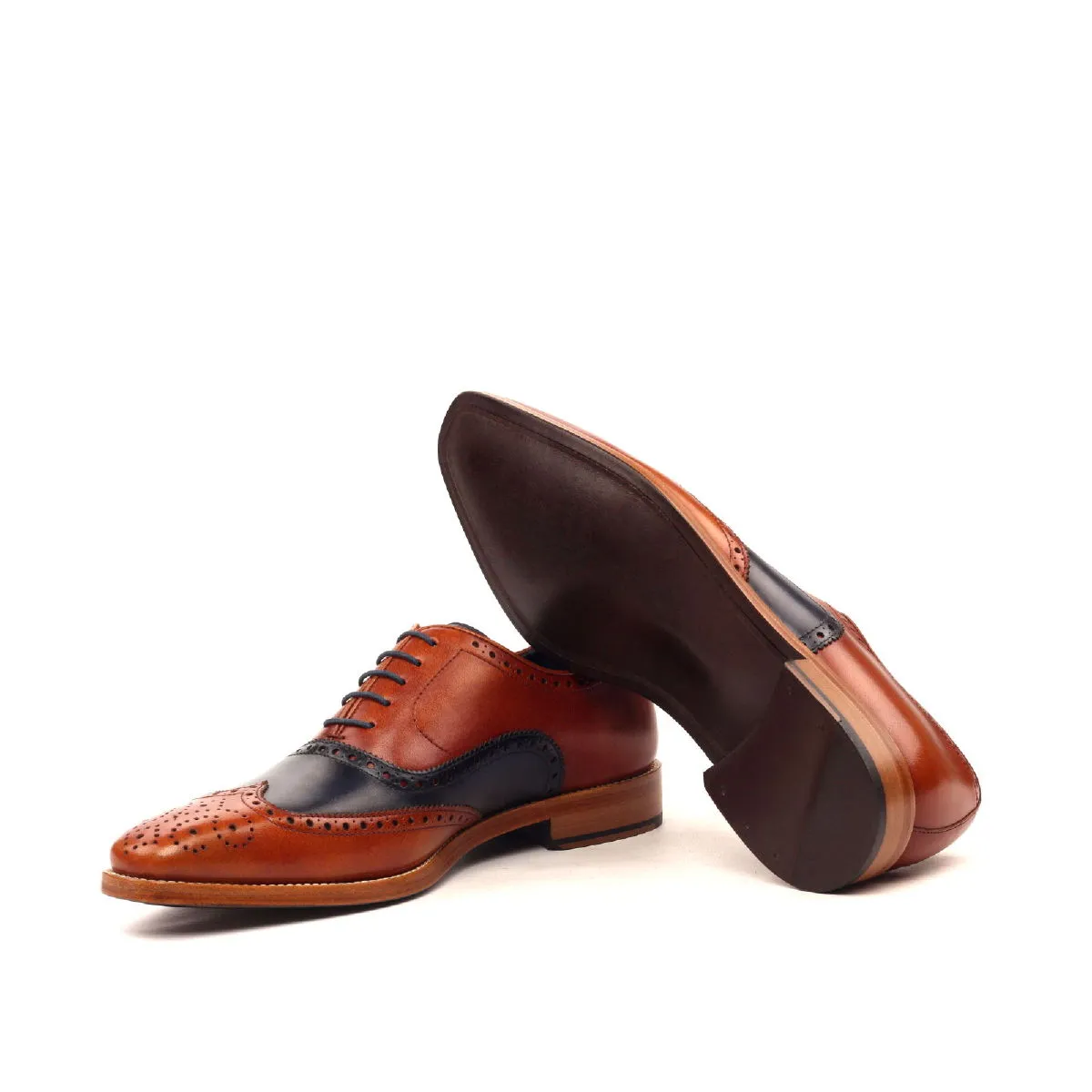 Men's Full Brogue Leather Shoes Wide Plus Size Brown Blue 2409