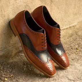 Men's Full Brogue Leather Shoes Wide Plus Size Brown Blue 2409