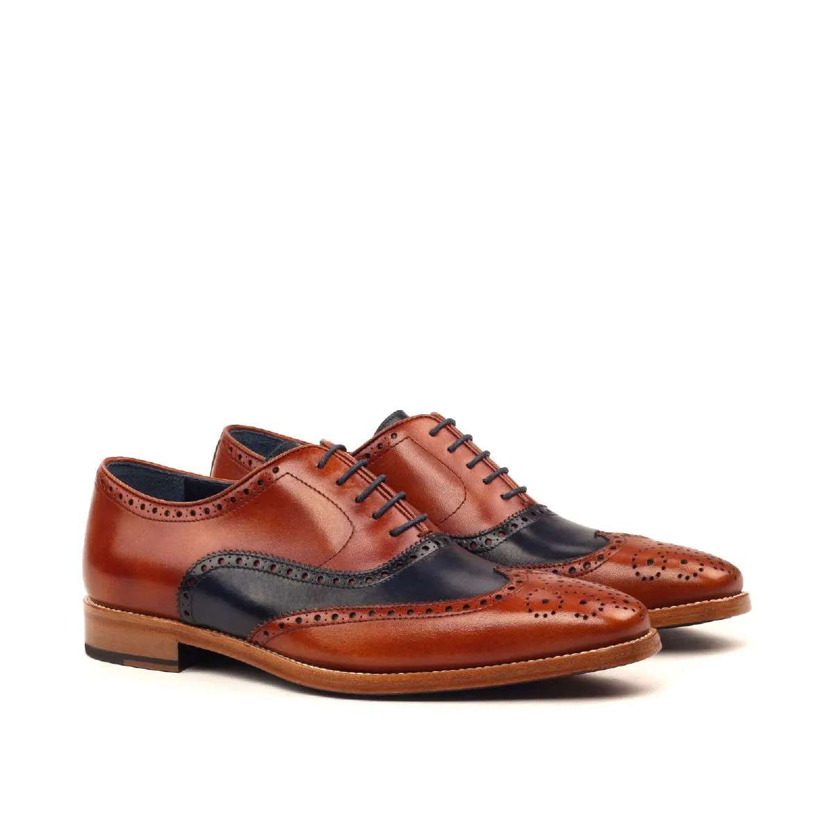 Men's Full Brogue Leather Shoes Wide Plus Size Brown Blue 2409