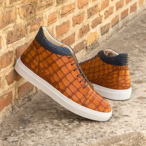 Men's High Top Leather Sneakers Wide Plus Size Brown Navy 4839