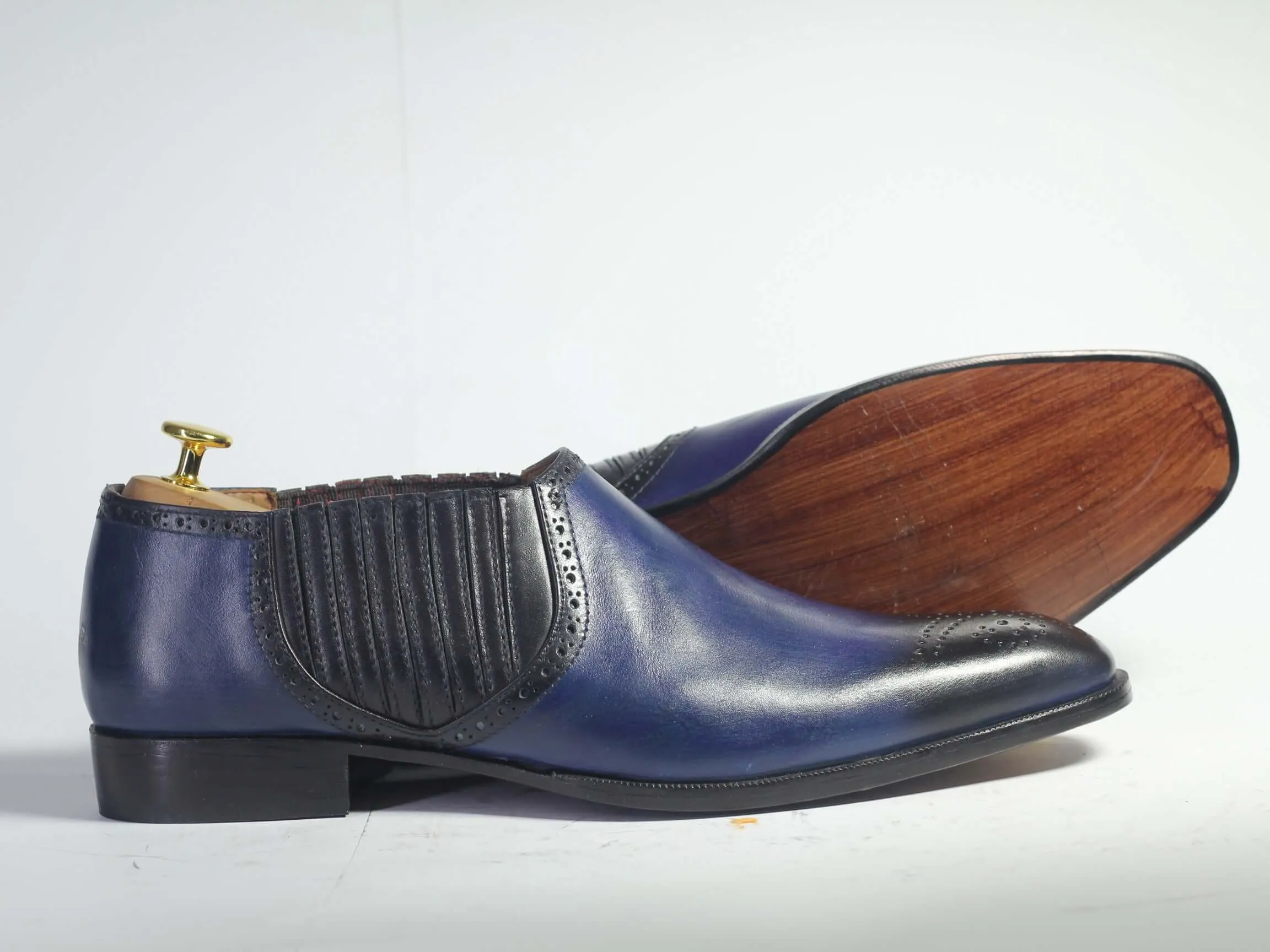 New Stylish Handmade Men's Blue Chelsea Style Leather Shoes, Men Designer Dress Moccasin Shoes