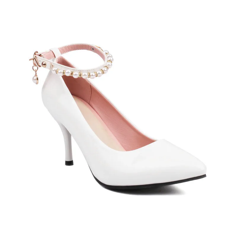 Pointed Patent Leather High Heels Stiletto Anklet Buckle Retro Elegant Women's Shoes