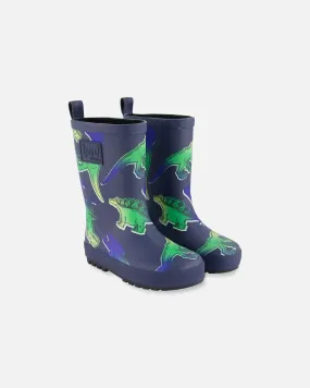 Printed Rain Boots Blue And Green Dino On Navy Printed Rain Boots Blue And Green Dino On Navy