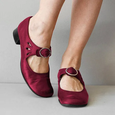 Retro Low Heel Shallow Mouth Single Shoes Versatile Metal Buckle Elegant Heels