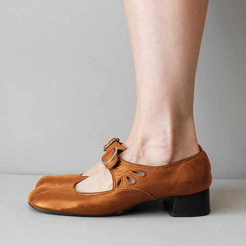 Retro Low Heel Shallow Mouth Single Shoes Versatile Metal Buckle Elegant Heels