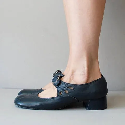 Retro Low Heel Shallow Mouth Single Shoes Versatile Metal Buckle Elegant Heels