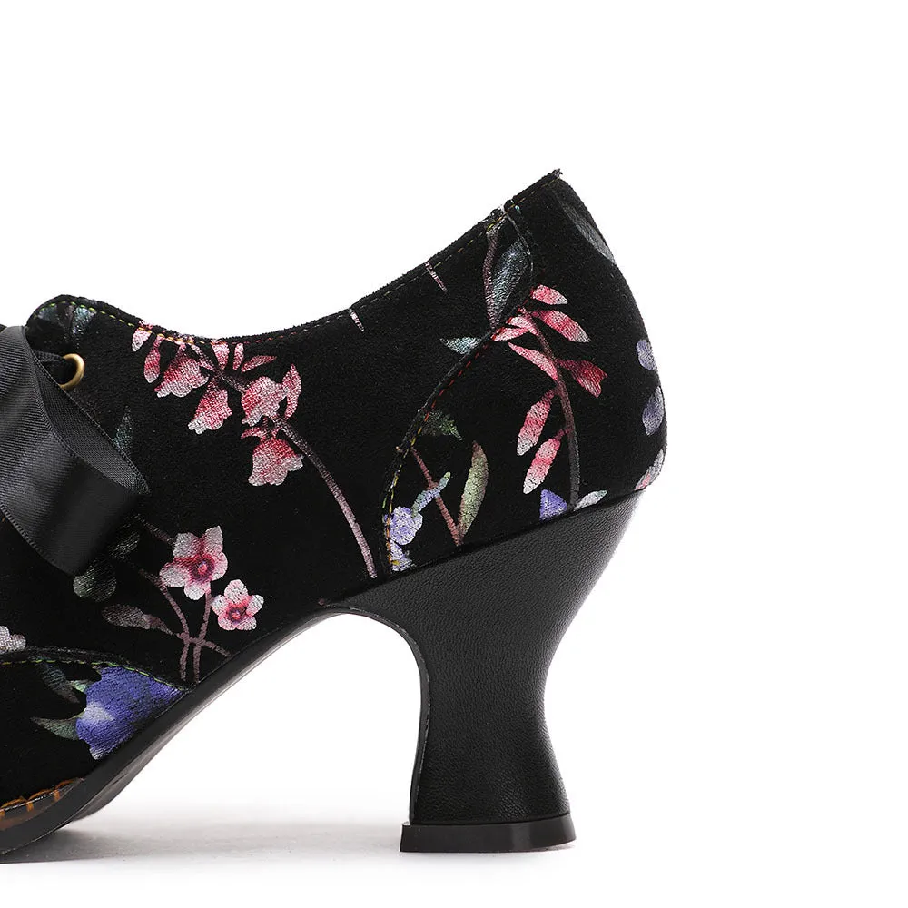 Retro Women's Single Shoes Casual Flower Women's High Heels