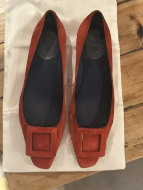 Roger Vivier orange suede flat shoes size UK5.5/US7.5