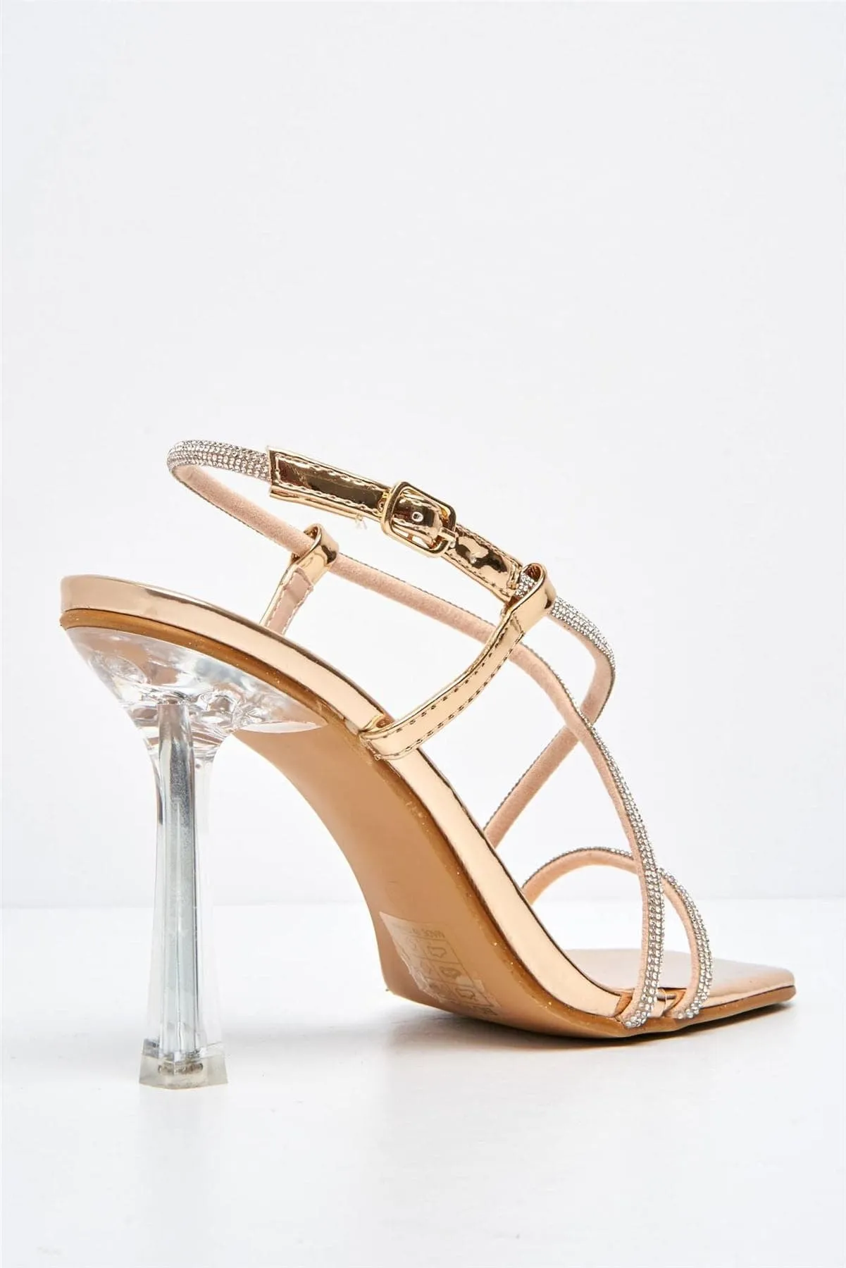 Sorrento Diamante Strap Square Toe Heel Sandal in Champagne