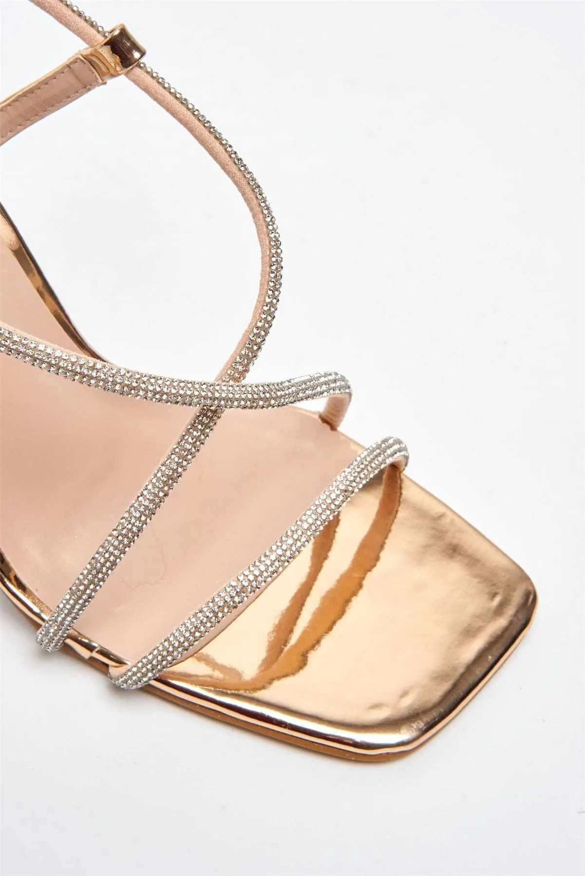 Sorrento Diamante Strap Square Toe Heel Sandal in Champagne