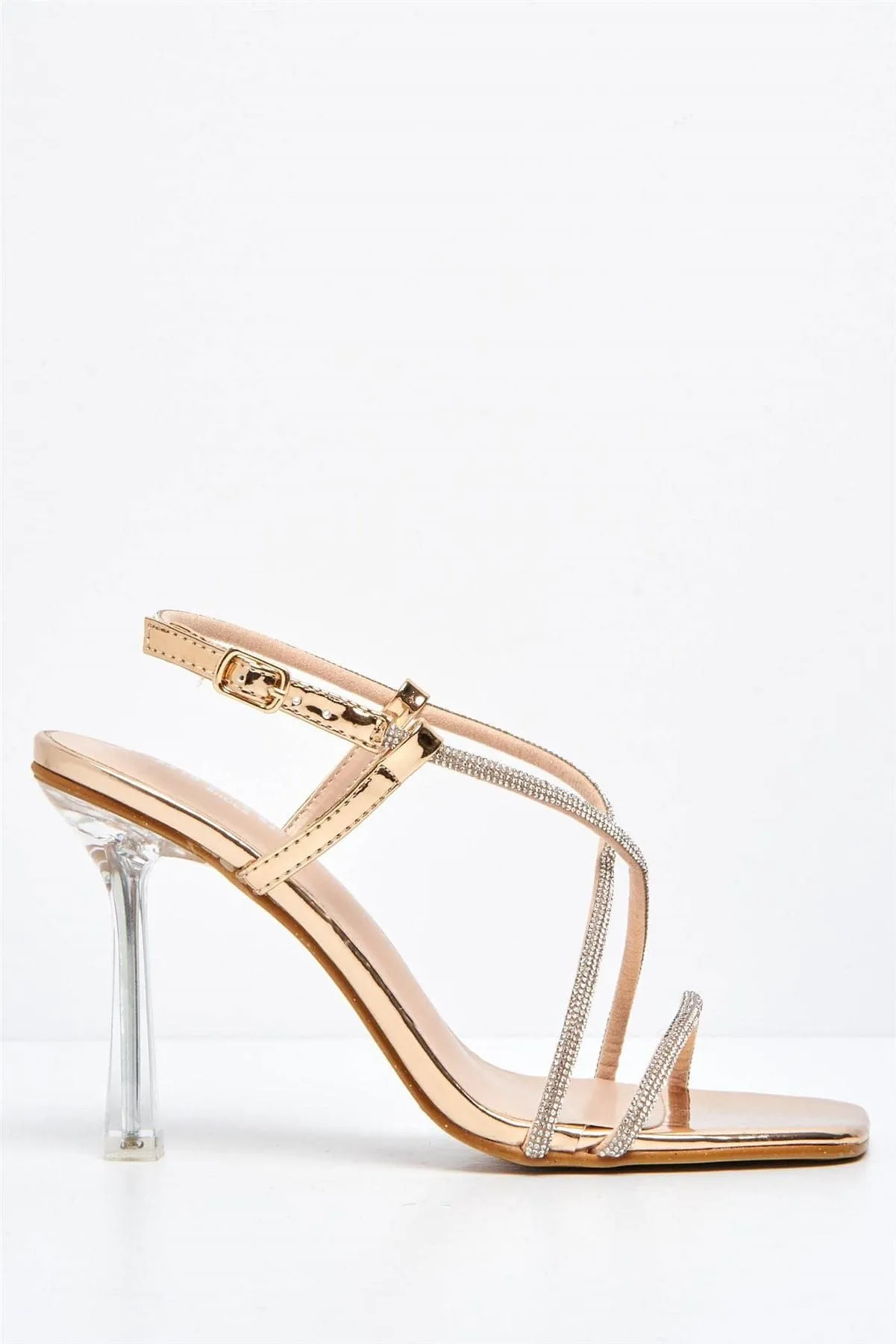 Sorrento Diamante Strap Square Toe Heel Sandal in Champagne