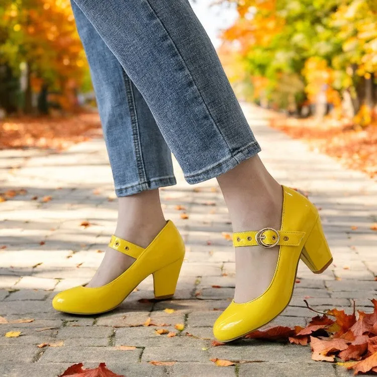 Women's Shoes Fashion Mary Jane High Heels Thick Heel Light Mouth One-word Buckle