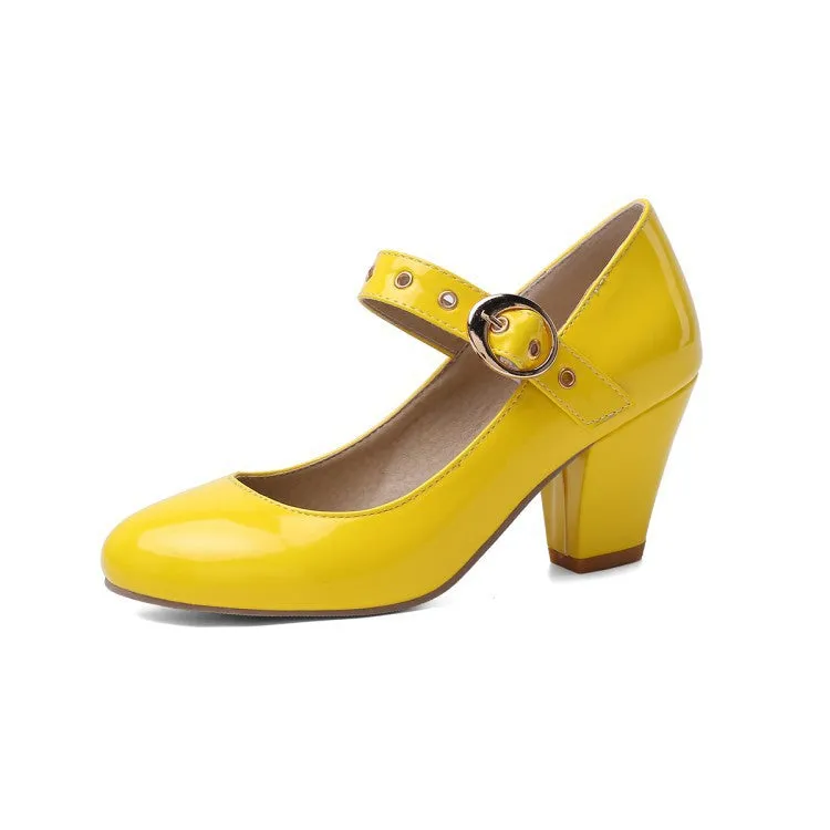 Women's Shoes Fashion Mary Jane High Heels Thick Heel Light Mouth One-word Buckle