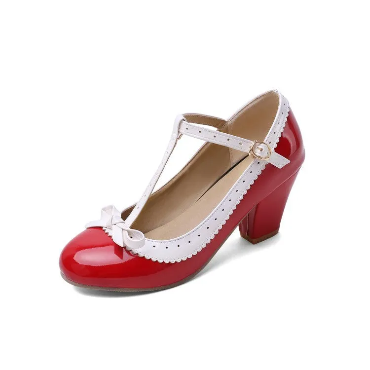 Women's Shoes Simple and Sweet Mary Jane High Heels Thick Heel Bow Buckle