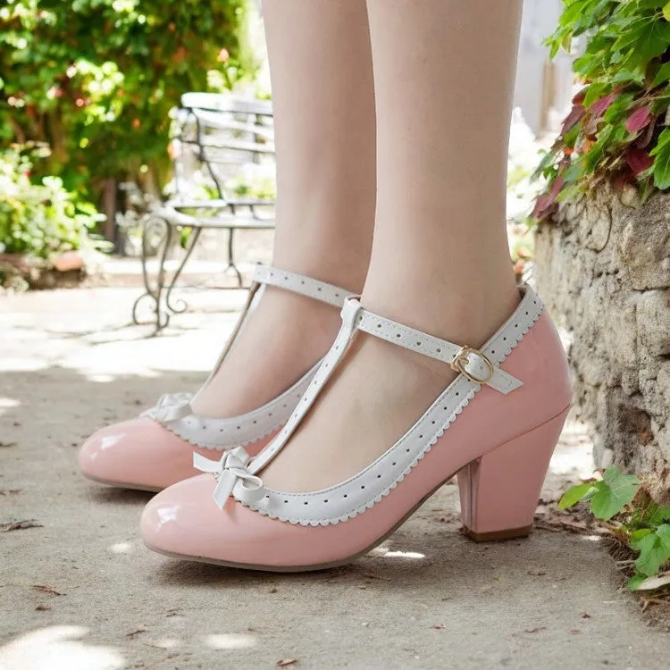 Women's Shoes Simple and Sweet Mary Jane High Heels Thick Heel Bow Buckle