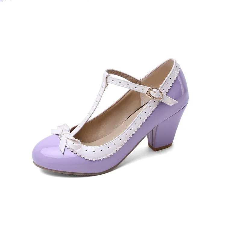 Women's Shoes Simple and Sweet Mary Jane High Heels Thick Heel Bow Buckle