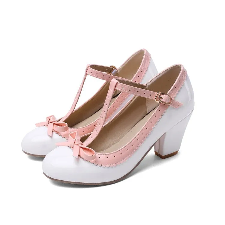 Women's Shoes Simple and Sweet Mary Jane High Heels Thick Heel Bow Buckle