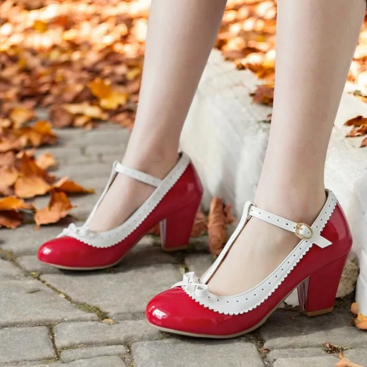 Women's Shoes Simple and Sweet Mary Jane High Heels Thick Heel Bow Buckle