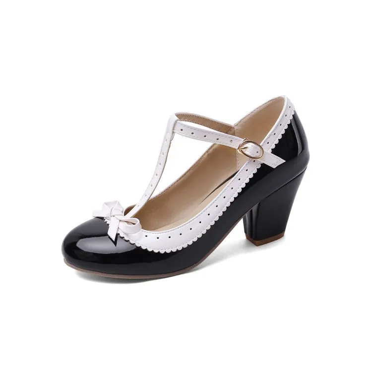 Women's Shoes Simple and Sweet Mary Jane High Heels Thick Heel Bow Buckle