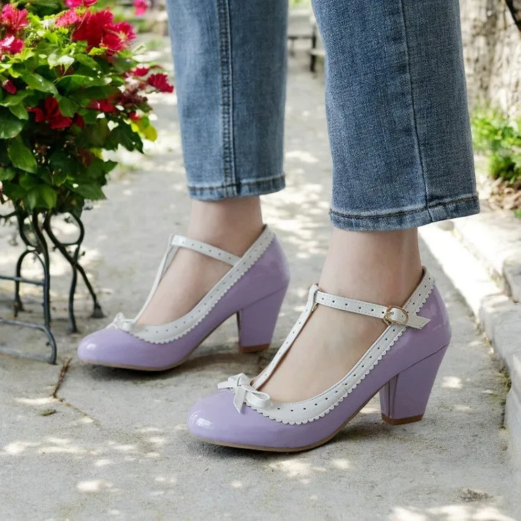 Women's Shoes Simple and Sweet Mary Jane High Heels Thick Heel Bow Buckle
