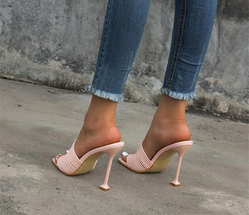 Women's Square-Shaped Toe Strap High Heels
