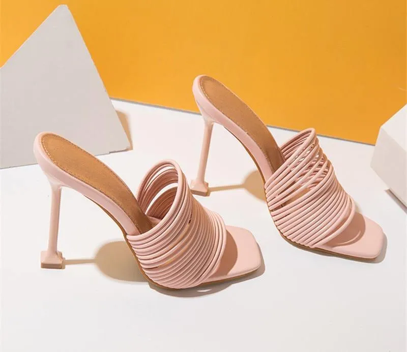 Women's Square-Shaped Toe Strap High Heels