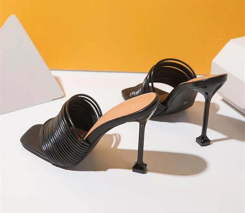 Women's Square-Shaped Toe Strap High Heels