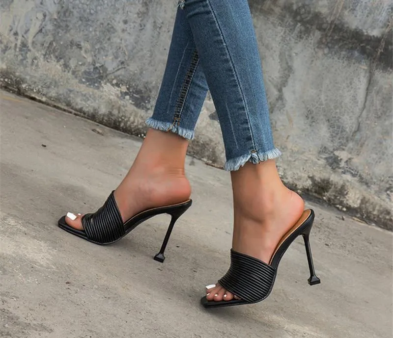 Women's Square-Shaped Toe Strap High Heels