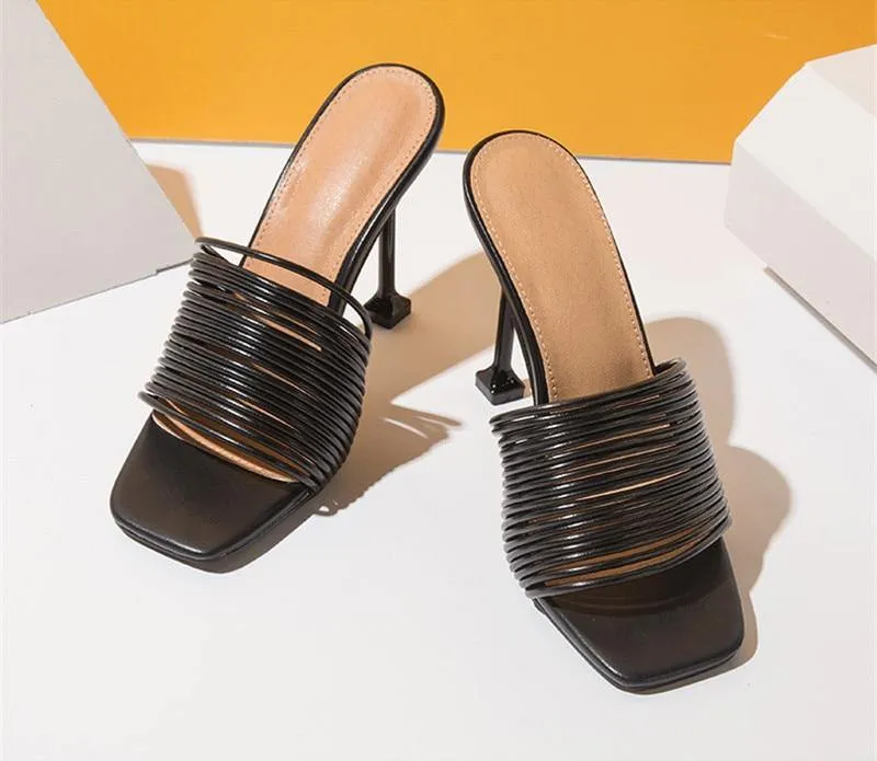 Women's Square-Shaped Toe Strap High Heels