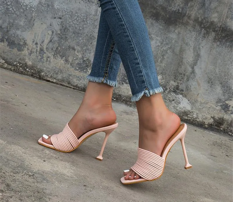 Women's Square-Shaped Toe Strap High Heels